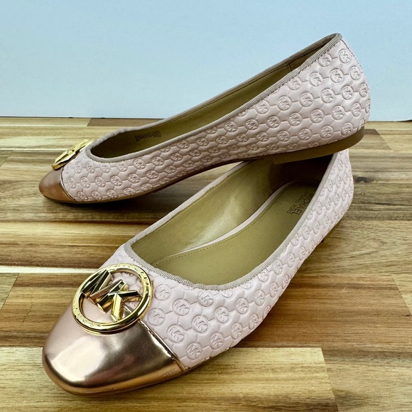 Michael Kors Ballet Flats Rose‎ Gold Cap Toe Logo Detail Size 8M